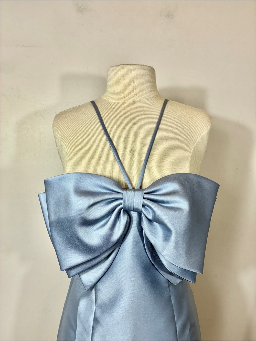 Alfred Sung Light Blue Satin Mini Dress Oversized Bow Detail Size M - Picture 3 of 11